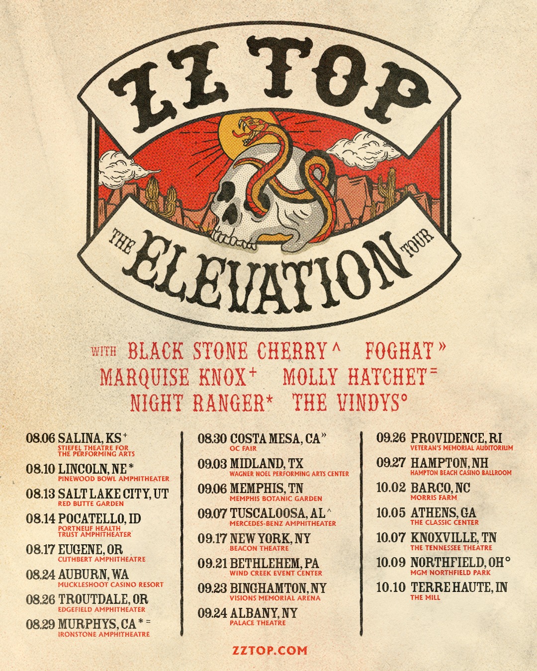 ZZ Top Elevation Tour Poster 2025